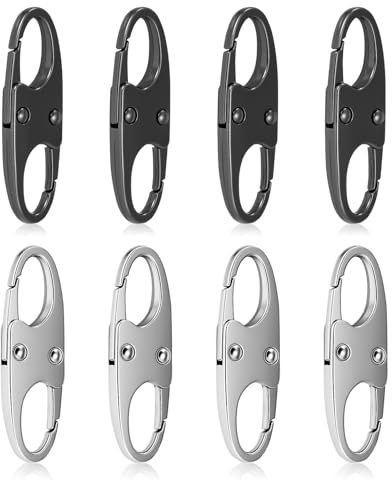 8 Pcs Anti-Theft Small Carabiner Clip, Double Opening Zipper Pull Replacement, Elegant Zinc Alloy Zipper Clips for Backpacks, Luggage, Duffel Bags, Travel Security Essentials - 4 Silver & 4 Gunmetal