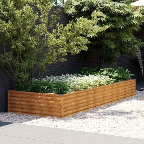 SKTQYQO Fioriera Rialzata da Giardino in Acciaio Corten 291x100x36 cm, Contenitore per Piante con Bordo Sicuro e Staffe di Supporto, Ideale per Orto, Erbe Aromatiche e Decorazione
