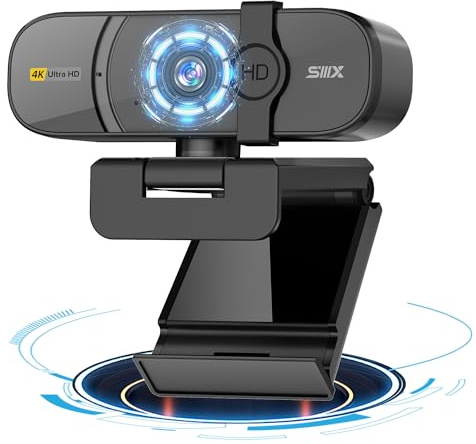 SIIIX USB Webcam, 4K Full HD Webcam für PC, Videoanrufe, Computerkamera mit klarem Stereo-Audio, automatische Lichtkorrektur, Plug&Play, funktioniert mit Skype, Zoom, FaceTime, Hangouts und mehr