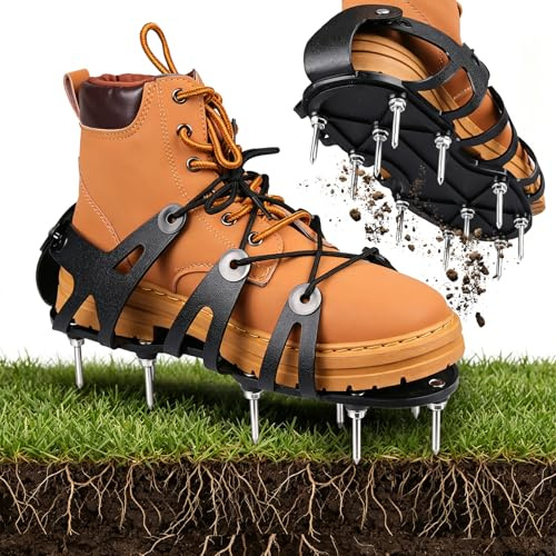 Wodesid Zapatos Escarificador Cesped, Zapatos con Clavos para Airear el Césped - Zapatos Aerador de Cesped con Correas Pinchos Resistentes para Jardinería y Mantenimiento (Negro - Modelo de Silicona)