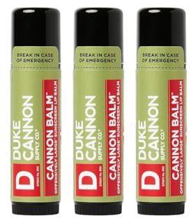 Duke Cannon Balm Tactical Lip Balm 3-Pack with SPF 15, 0.56oz – Premium Lip Protector with Organic Ingredients, Fresh Mint Flavor, Natural Beeswax, Coconut & Shea Butter, UV Protection