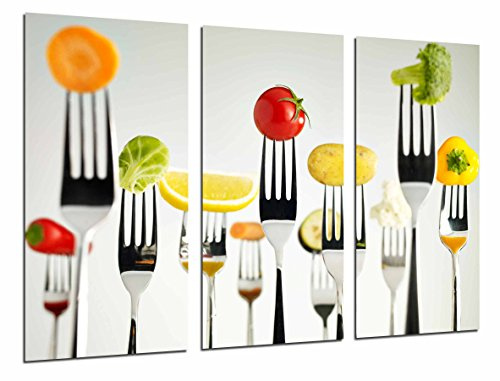 Cuadro Fotográfico Cocina Restaurante, Tenedores Fruta Verdura, Multicolor Tamaño total: 97 x 62 cm XXL