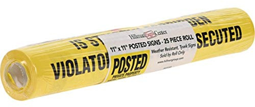 Hillman 843388 Posted Private Property Tyvek Roll, Plastic, Yellow, 11 x 11 (25 Signs) , White