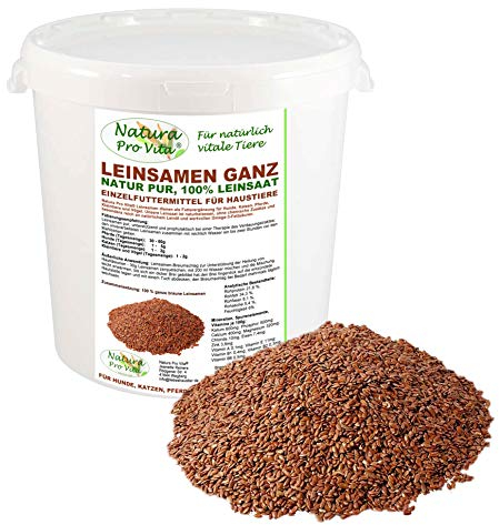 Leinsamen, Vogelsnack, Wildvogelfutter, gesundes, energiereiches Vogelfutter für Papagei und Sittich, Natura Pro Vita natürliche ganze Leinsaat, reich an gutem Leinöl und Omega-3 Fettsäuren 5kg Eimer