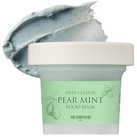 SKINFOOD Mask Pear Mint 120g Facial Pore Cleanser, Soothing & Hydrating Body Skin Pore & Sebum Clearing, Cooling Bubbles Scrub Wash Off Face Masks w/Rice Powder Shower-Proof Texture (4.23 oz)