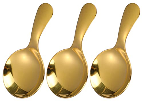 3 Pcs Cuillères en Manches Courtes,WideSmart Mini Pelle à Farine en Acier Inoxydable Cuillères Dorées en Acier Inoxydable pour Dessert Thé Glacé Café Thé en Vrac Sucre ou Farine Cuillère à Soupe
