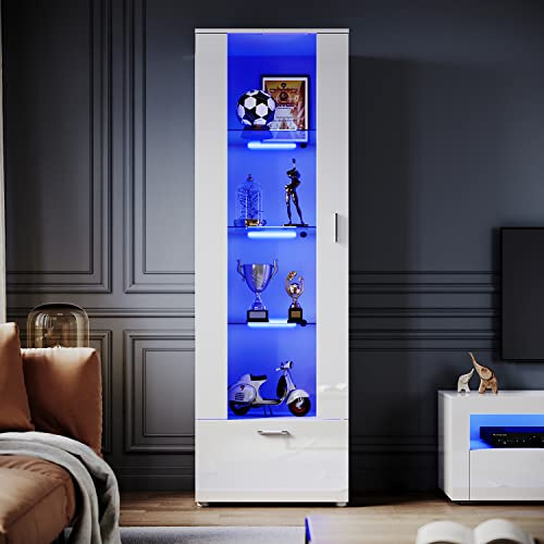 ELEGANT Tall Display Cabinet Sideboard Cupboard Unit Furniture, 187x60x40cm