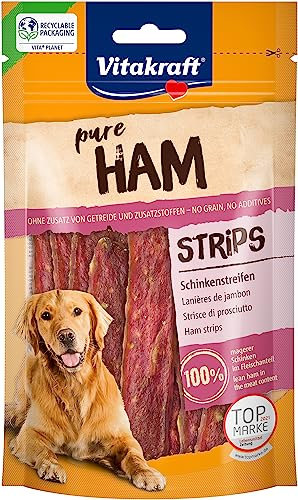 Vitakraft Pure Ham Strips, Hundeleckerli, Schinkenstreifen mit Schweinefleisch, Hunde Trainingsleckerli, ohne Zusatz von Zucker (1x 80g)