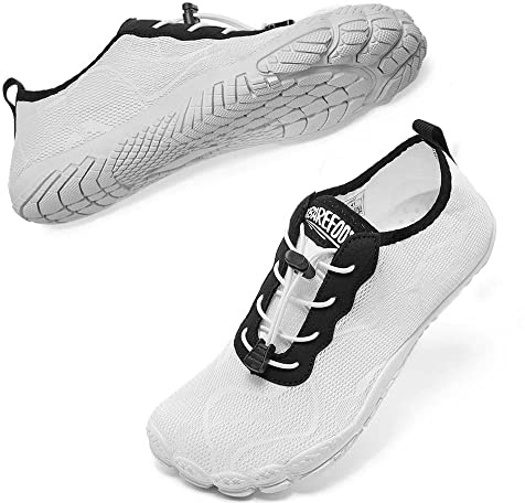 HIITAVE Men Water Shoes Quick-Dry Barefoots Pool Shoes wtih Beach Swim Surf Sports Hiking Diving White/Black 11 M US Men