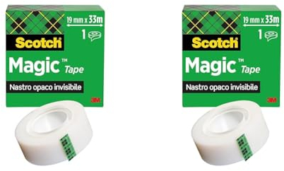 Scotch Magic Klebeband – 1 Roll 19mm x 33m - Transparenter & matter Klebefilm für den alltäglichen Gebrauch (Packung mit 2)