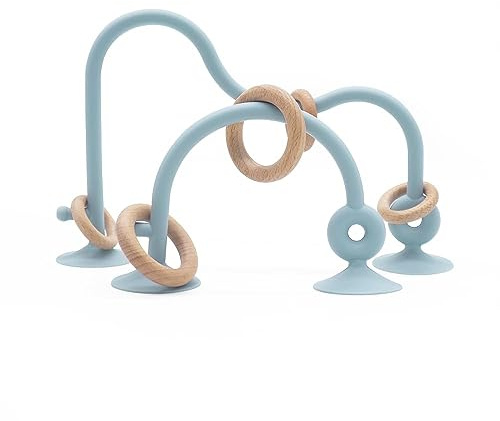 Montessori Educational Toys For Infant Toddlers, High Chair Toys With Suction Cups For Toddlers 0-6 M+ Food Grade Silicone Teething toy For Toddler 6M+, Parent-Child Baby Toy Set 12 18 M+ (Dusty Blue)