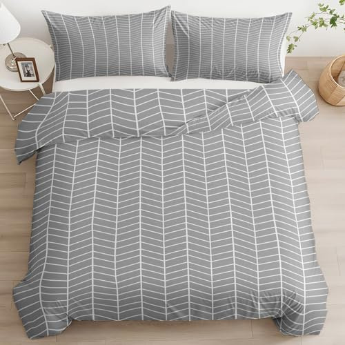 XCQHZYQ Bettwäsche 135 x 200 cm Graue Geometrisch Muster, 3D Modern Bügelfreie Mikrofaser Bettbezug Deckenbezug für Kinder, Bettwäsche-Sets mit 2 Kissenbezüge 80x80 cm