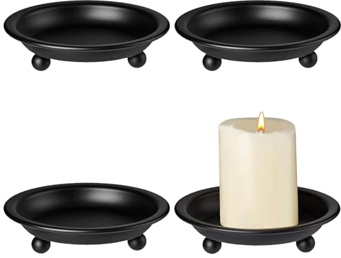 4 Stück Kerzenteller Metall, Kerzenteller Schwarz (∅10cm), Kerzenuntersetzer für Hochzeit Räucherkegel Spa Gebet Home Party, Adventskranz, Weihnachts Tisch Deko - Schwarz