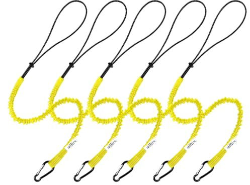 CYSKY 5 Piezas Retráctiles Cordón de Seguridad para Herramientas con Mosquetón, Cordon de Seguridad de Trabajo en Altura para Herramientas Eléctricas Manuales (Amarillo)