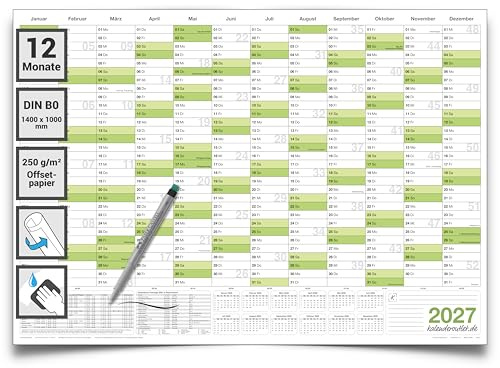 Kalenderoutlet Wandkalender 2027 Din B0 abwischbarer XXL Jahresplaner inklusive 1 Marker