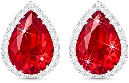 Linawe Pendientes rojos, pendientes de plata, accesorios de tapón para mujer, conjunto de joyas, hipoalergénicos, sin níquel, joyas de moda, diamantes
