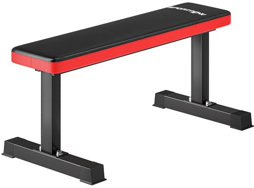 SPORTNOW Panca Piana Palestra con Cuscino Imbottito, Panca Pesi per Allenamento in Acciaio con Capacità 300kg, per Casa e Palestra, 106x26x48cm, Nero