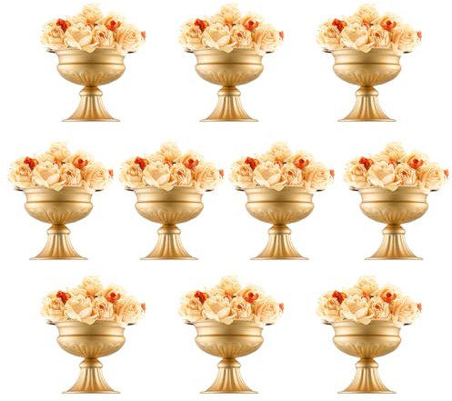 VEVOR Vaso per Fiori da Matrimonio, Alto 16 cm Centrotavola in Metallo a Forma di Tromba per Matrimonio 10 Pezzi, Supporto per Composizioni Floreali Dorate per Tavoli per Cene di Nozze, Compleanno