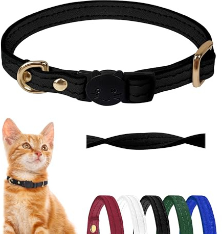 Qianruida Collare Gatto Collare per Gatti Antistrozzo con Fibbia di Sicurezza per Gattini e Cani di Piccola Taglia- Nero