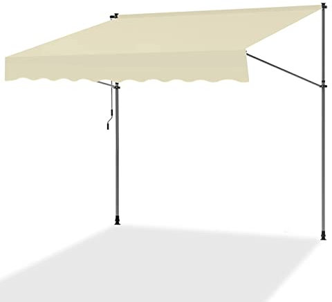 Retractable Articulated Arm Sun Awning with Hand Crank Adjustable Height for Terrace House Garden Balcony Beige (79in)