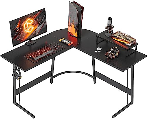 CubiCubi L Shaped Gaming Desk Corner Gaming Desks 120x120x75cm Computer Desk with Monitor Stand, Office Table for Home and Office, Black