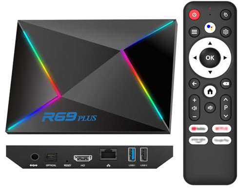 Android 14.0 TV Box 2025, Android TV Box 4GB RAM 32GB ROM Android 14 TV Box WIFI6 1000M Ethernet 4K 8K HDR10 R69 Plus H728 Octa-core 3D Smart TV Box Supports 2.4G 5.8G Dual WiFi BT5.0 USB 3.0