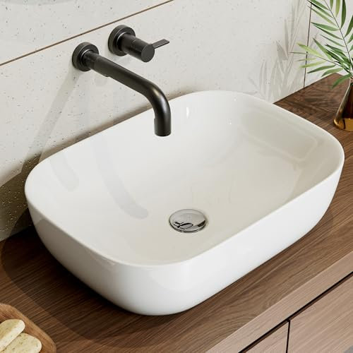HOROW Waschbecken Oval Weiß Aufsatzwaschbecken Klein, 46x33x13,5 cm, Kratzfest | Schnelles Abfließen, Handwaschbecken ohne Hahnloch und Überlauf, Mini Waschtisch für Badezimmer Gäste-WC