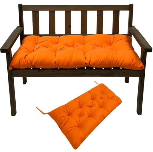 JORTUIO Cojines para Banco de Jardín Acolchado 90/100/110/120 x 50 cm,Cojín = para Interior y Exterior con Relleno Grueso y Cintas de Sujeción, Cojín del Asiento para Terraza(Naranja,120x50cmx8cm)