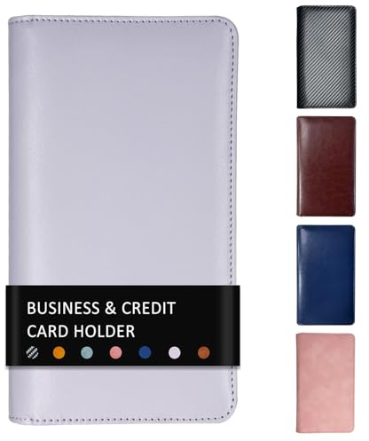 DONBAO Leather Professional Business Card Holder Book Organizer, 240 Capacity Credit Card Booklet, Premium PU Name Cards Storage Folder with Soft Cover for Men/Women (Purple)