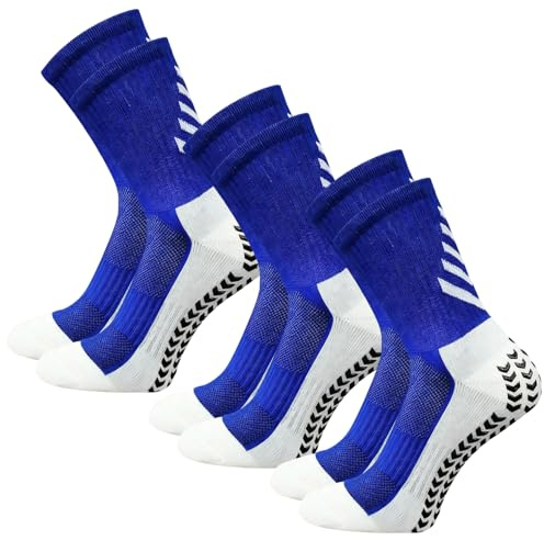 liuchanghe 3 Paia Calze Antiscivolo Calcio, 39-46 Calze Grip Calcio per Yoga Ciclismo Trekking (Blu Reale)