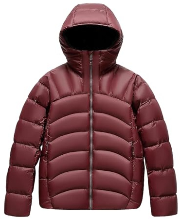 Lätt Dunparkas for Män, Tjockare Vindtät Vinterjacka Med Huva for Affärs- Och Fritidsaktiviteter(Red,M)