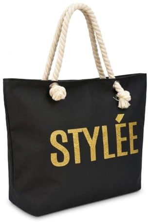 OZABI Sac de Plage Femme Jute Synthétique – Message Pailleté – Cordage