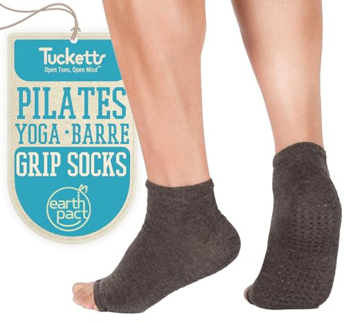 Tucketts Anklet Toeless Non-Slip Grip Socks - Anti Skid Yoga, Barre, Pilates, Home & Leisure, Pedicure - L/XL - 1 pair Charcoal Heather