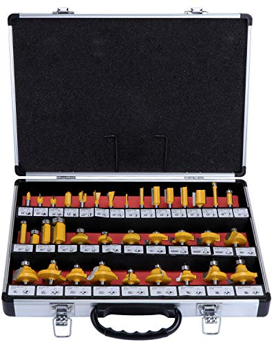 HSEAMALL 35PCS Set di punte per router con punta in carburo di tungsteno,Gambo da 6,35 mm 1/4 pollici Set di bit del router TCT，Taglierine per router a legna,Set Frese per Legno