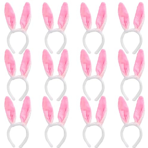 Max Fun 12PCS Easter Bunny Ears Headbands Plush Easter Rabbit Ear Hairband Holiday Party Costume Accessory for Holiday Kid's Easter Birthday Halloween Party Favors