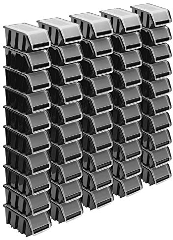 Stapelboxen Set – 50x Stapelbox mit Deckel 155x100x70 mm – Sichtbox Stapelbox Lagerbox, Schwarz