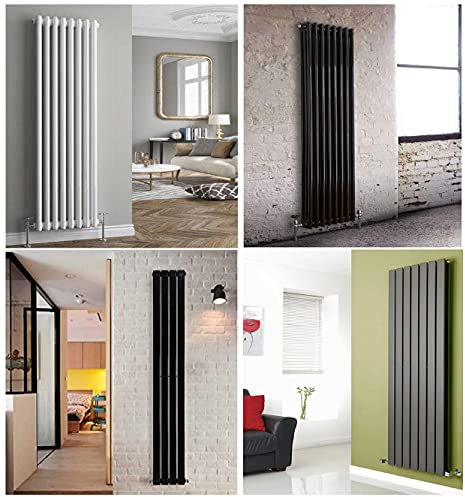 Lynwood VERTICAL RADIATORS HOME HEATING - Single & Double Flat Panel Central Heating System With High BTU Space Saving Designer Radiators (Matt Black,C031 Flat Single 6 Bar 1600x448)