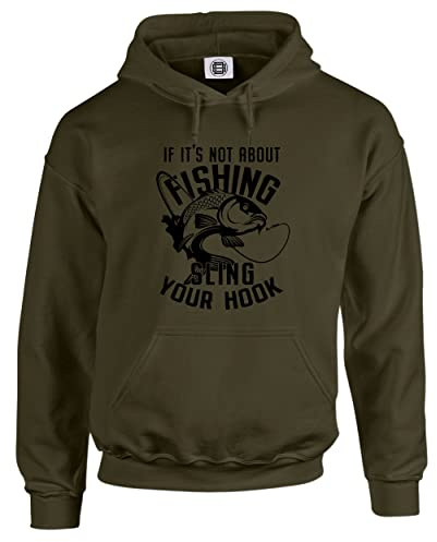 Dead Set Studio Sweat à Capuche de pêche pour Homme, Sling Your Hook, Cadeaux de pêche à la Carpe Koi pour Homme, Vert olive, Taille L