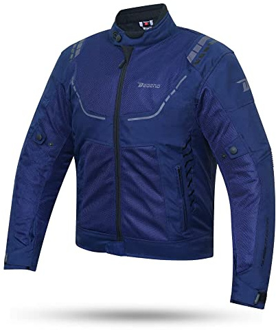 DEGEND BREEZE EVO | Motorcykeljacka Man med skydd - Vattentät ventilerande jacka med ventilation - Motorcykelkläder - Motorcykeljacka - Storlekar (S-6XL), Blå, 5XL