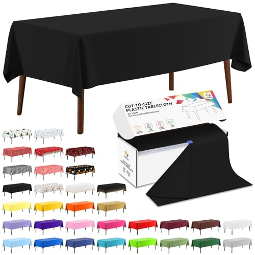 CXPSINC 54 Inch X 300 Feet Plastic Table Cover Roll Disposable Tablecloth with Slide Cutter for All Type/Shape Tables | Party, Banquet, Birthdays, Weddings(Black, 300 Feet)