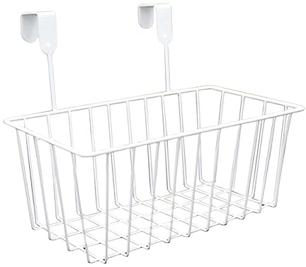 Dickly Cesto sopra Anta,Cestino da Appendere,sopra la Porta Cesto Portaoggetti a Sospensione,Mensole da Parete Metallo con Ganci, Cestino Sospeso,Contenitori per Cucina Ufficio Dispensa Bagno,Bianco