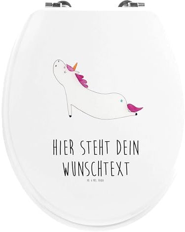 Mr. & Mrs. Panda Personalisierter WC Sitz Motiv Einhorn Yoga - Personalisierte Geschenke, Toilettendeckel mit Namen, witzig, Einhörner, Einhorn Deko,