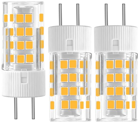 LUHMQ 3-Pack GY6.35 LED Bulbs AC/DC 12V T4 JC Type GY6.35 Bi-pin Base 3.5W(35W Halogen Bulb Equivalent) 350LM,for Desk Lamp,Kitchen counters,Chandelier Light Landscape Lighting (Warm White 3000K)