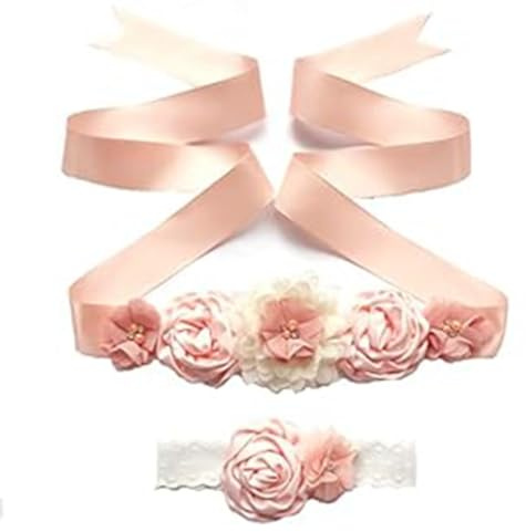 Wisafory Diadema y Cinturón de Flores para Niña con Cuentas de Raso, Vestido de Novia, Boda, Fiesta
