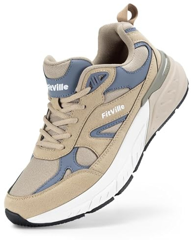 FitVille Zapatillas Extra Ancho Hombre Zapatos Deporte Antideslizantes Sneaker Running Transpirables Caminar Beige 42 EU Ancho