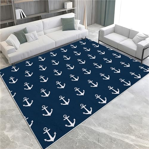 Teppich 80 x 150cm Blauer Anker Kinder Teppich Dekoration Schlafzimmer Kinderzimmer Wohnzimmer, Modern rutschfest Waschbar Flanell Kinderteppiche Heimdekoration