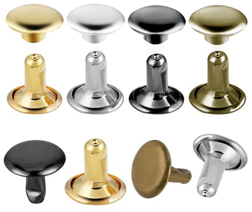 Giantree 120 Sets Leather Rivets, 10mm Double Round Cap Rivets Tubular 4 Colors Rivets for Leather Metal Studs Repairs Decoration Craft Accessories for Leather Craft Clothes Shoes Bags Belts