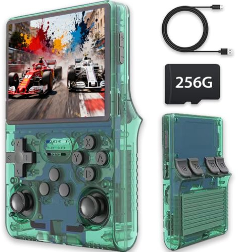 Console de Jeu Rétro R40S Pro, Console de Jeu Vidéo Portable ，Écran IPS de 3,5 Pouces avec Carte 256G et Plus de 30000 Jeux, 45 émulateurs Intégrés, Batterie de 3800 mAh (Vert)