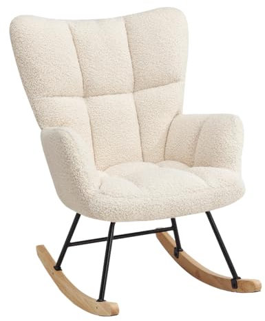 GGK Möbel Schaukelstuhl Stillstuhl, Bequemer Stillsessel mit hoher Rückenlehne, Relaxsessel & Wippstuhl für Wohnzimmer, Babyzimmer, Schlafzimmer & Balkon, Modern & ergonomisch, Beige
