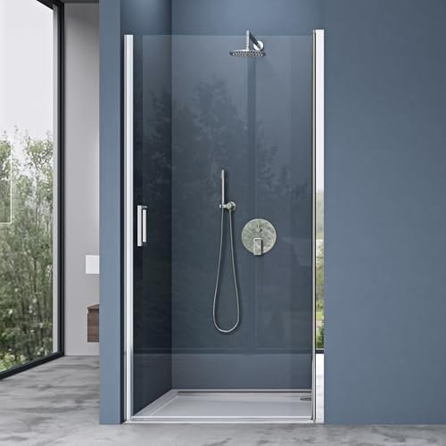 doporro Porte de douche transparent 80cm autolevante pivotante 80x195cm paroi de douche à l'italienne verre ESG Nano anti-calcaire Teramo24k